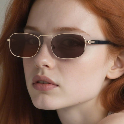 New European And American Fashion Square Frame Sunglasses For Men And Women, Metal Frames, Retro Trendy Narrow Frame Sun Protection Sunglasses, Cross-Border