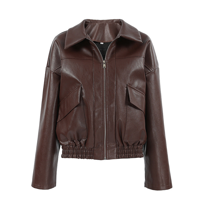 Retro AutumnWinter Old Money Style Leather Jacket For Women