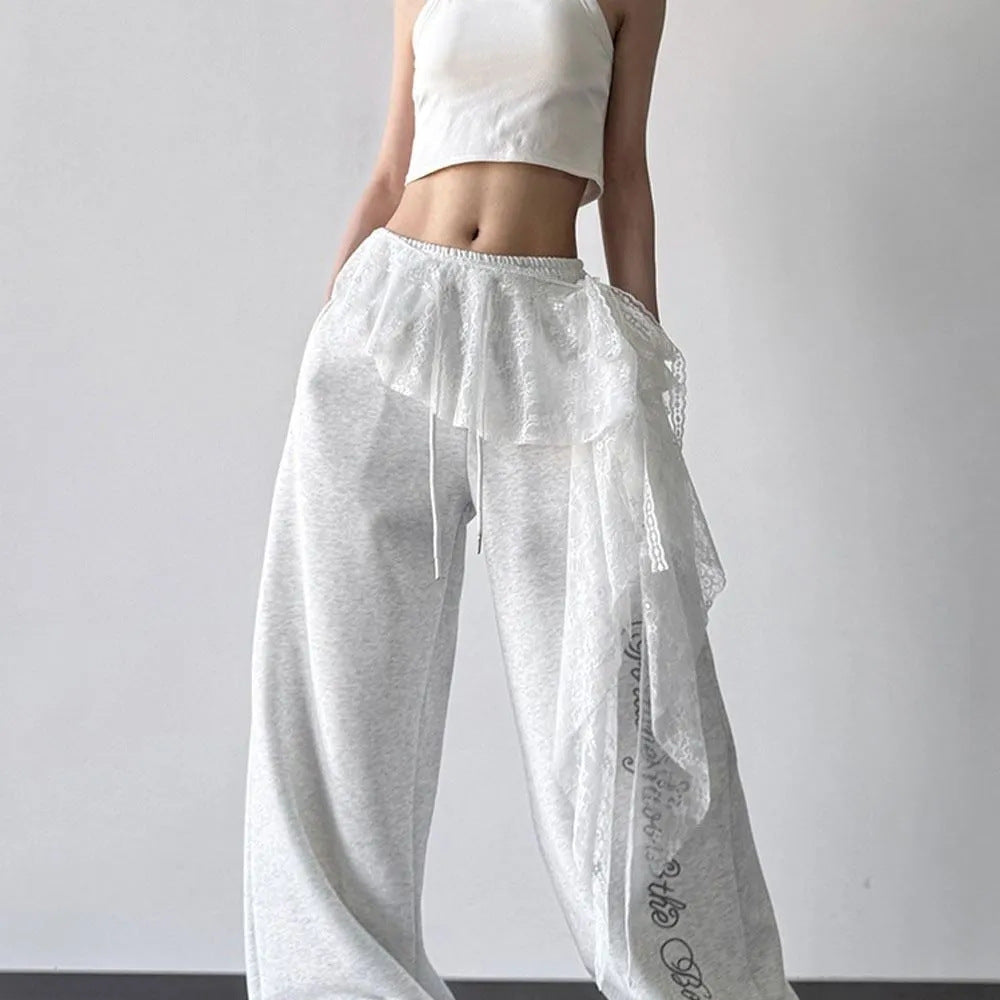 Lace-panelled Wide-leg Pants For Women