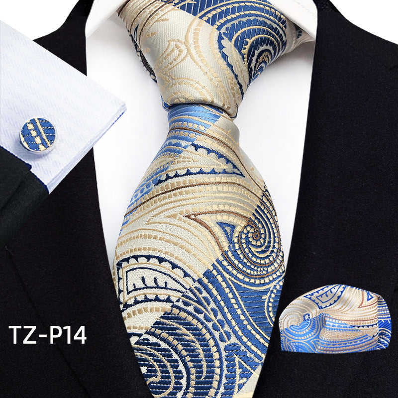 Mens Plaid Formal Tie Pocket Square And Cufflinks Three-Piece Set