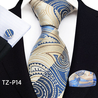 Mens Plaid Formal Tie Pocket Square And Cufflinks Three-Piece Set