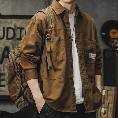 Mens Long-sleeve Washed-soft Casual Work Shirt Jacket