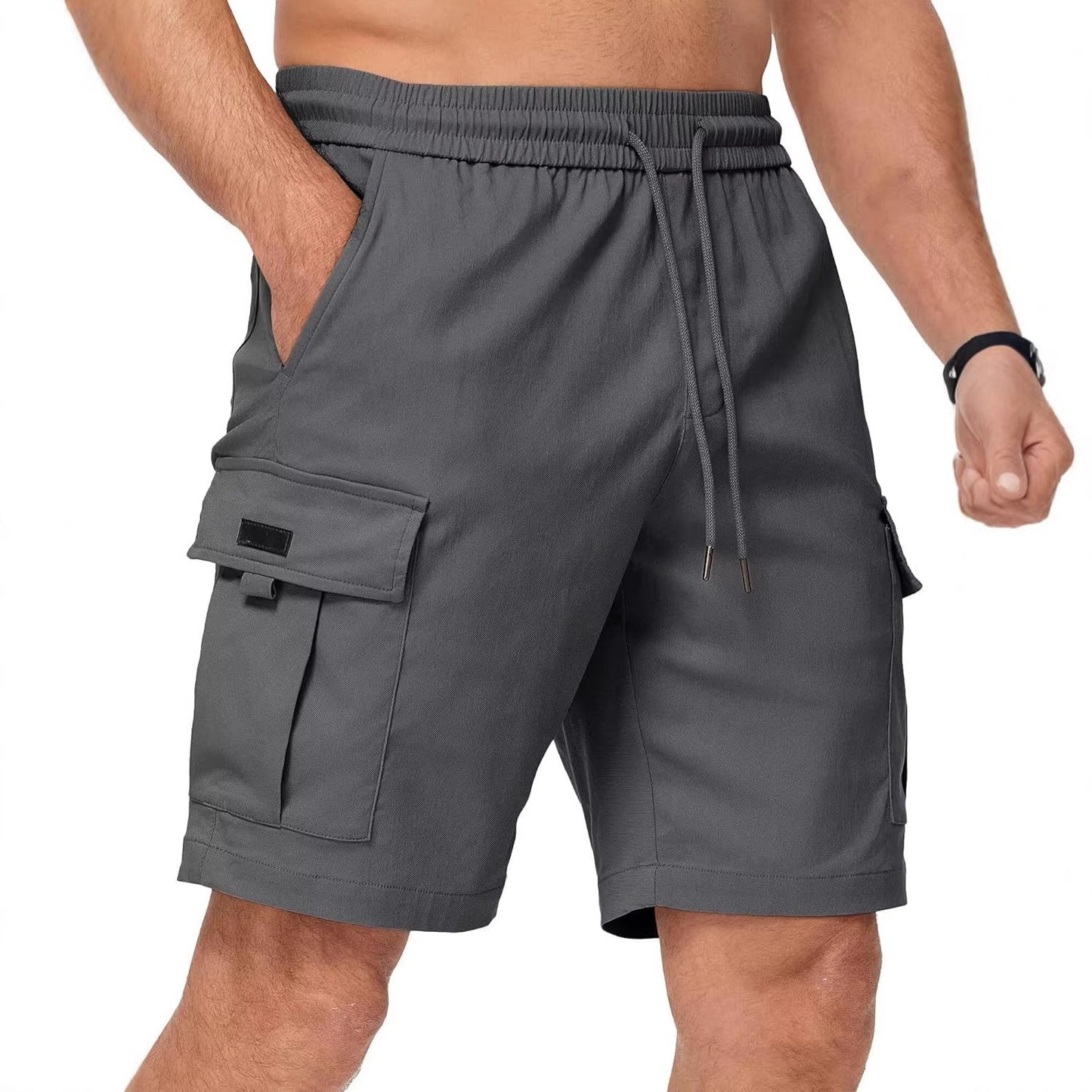 Men Elastic Waist Drawstring Cargo Shorts Multi Pocket Casual Utility Shorts Loose Fit Outdoor Work Shorts For Summer