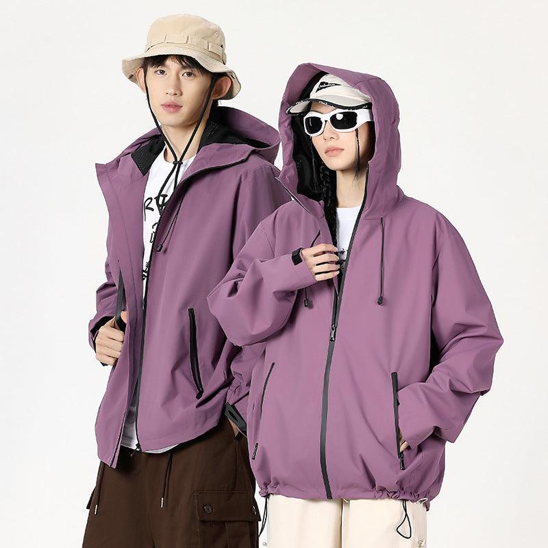 Outdoor Windproof And Waterproof Bomber Jacket Couples Style Hooded Trench Coat