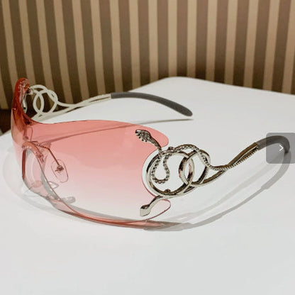 Cobra-shaped Sporty Rimless Side-cut Sunglasses