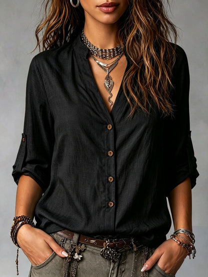 Casual-style Long-sleeve Button-down Shirt For Women