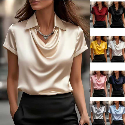 2026 Spring And Summer Small European And American New Women's Style Simple Swing Collar Shirt Collar Women's Short Sleeved Top