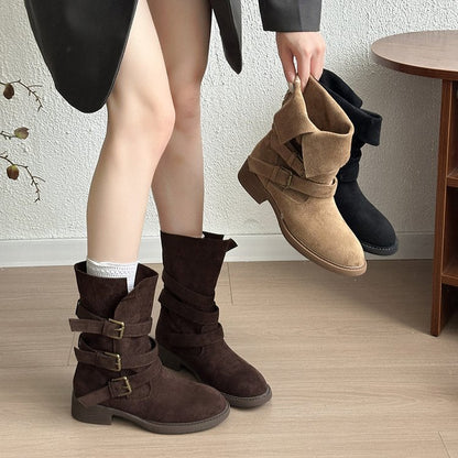 Retro Thick Soled High Rise Slimming Fashionable Lapel Thick Heel Midsole Boots