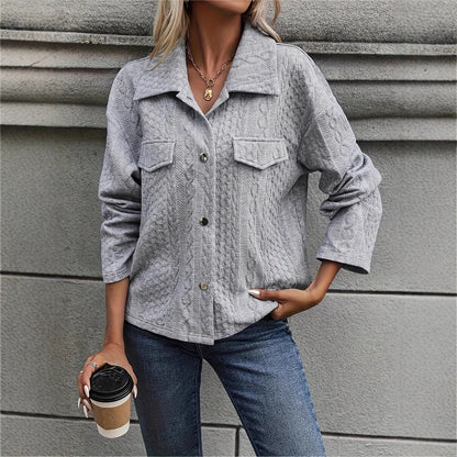 Women's Fall  Winter Casual Fashion Solid Color Button Pocket Jacket