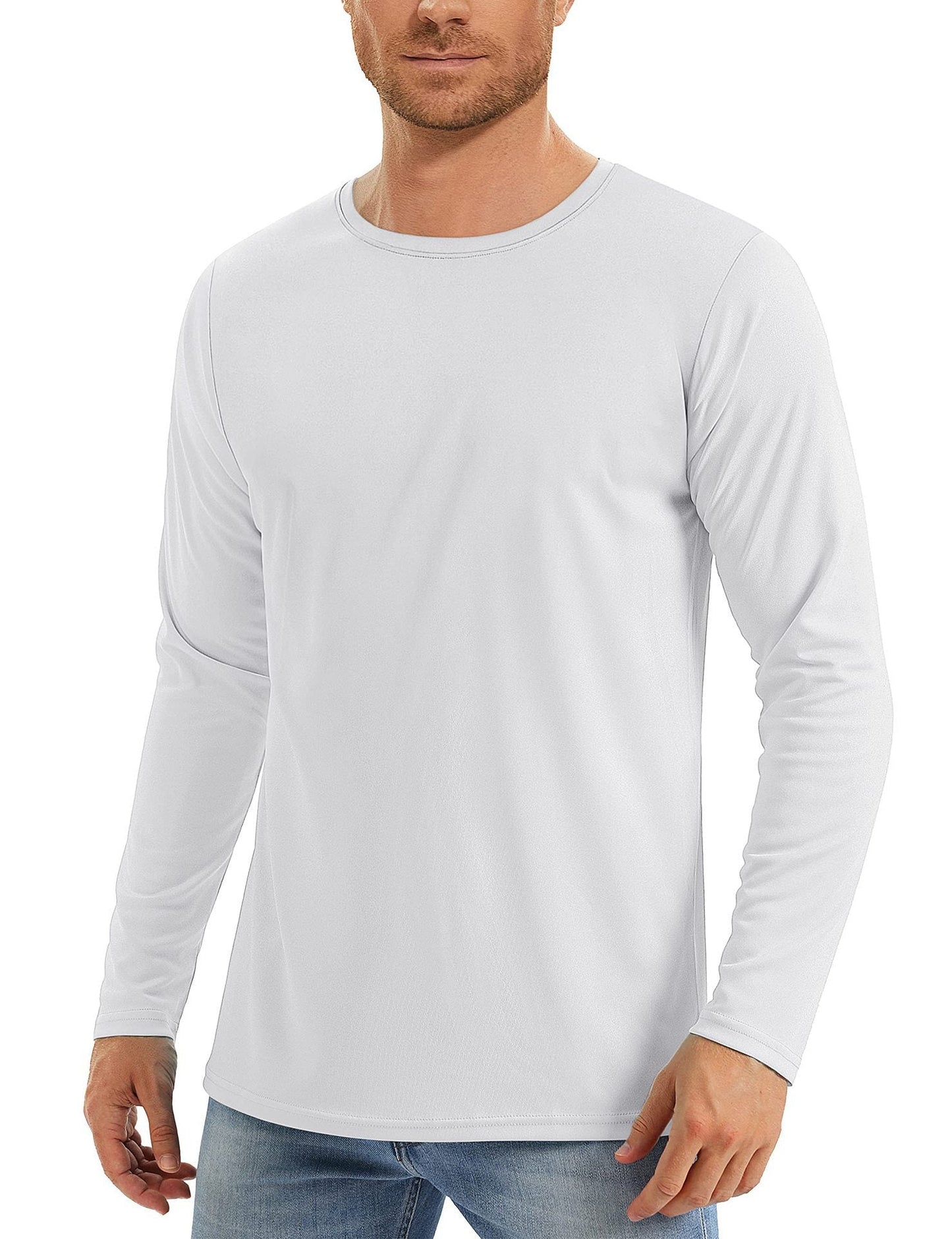Men Solid Color Crew Neck Sun Protection Long Sleeve Shirts Uv Protection Breathable Running Athletic Base Layer Casual Tops For Spring Summer