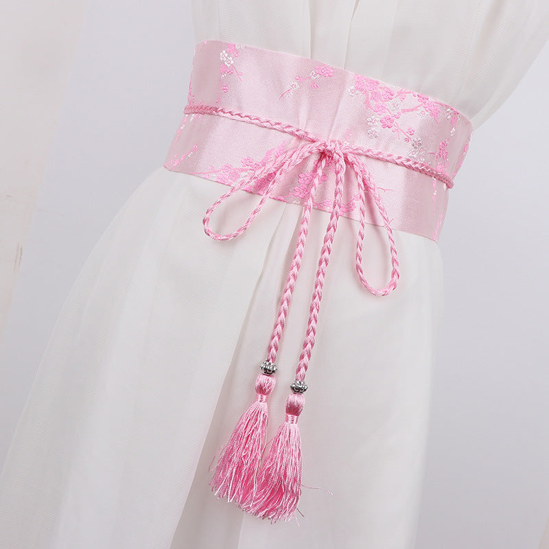 Retro Embroidered Wide Waistband Traditional Chinese Style Hanfu Womens Cloth Belt Decoration