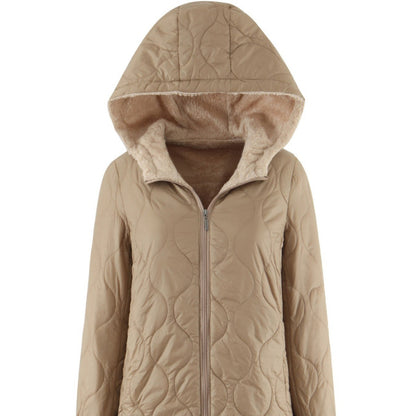 Womens Mid-Length Hooded Padded Coat With Fleece Lining
