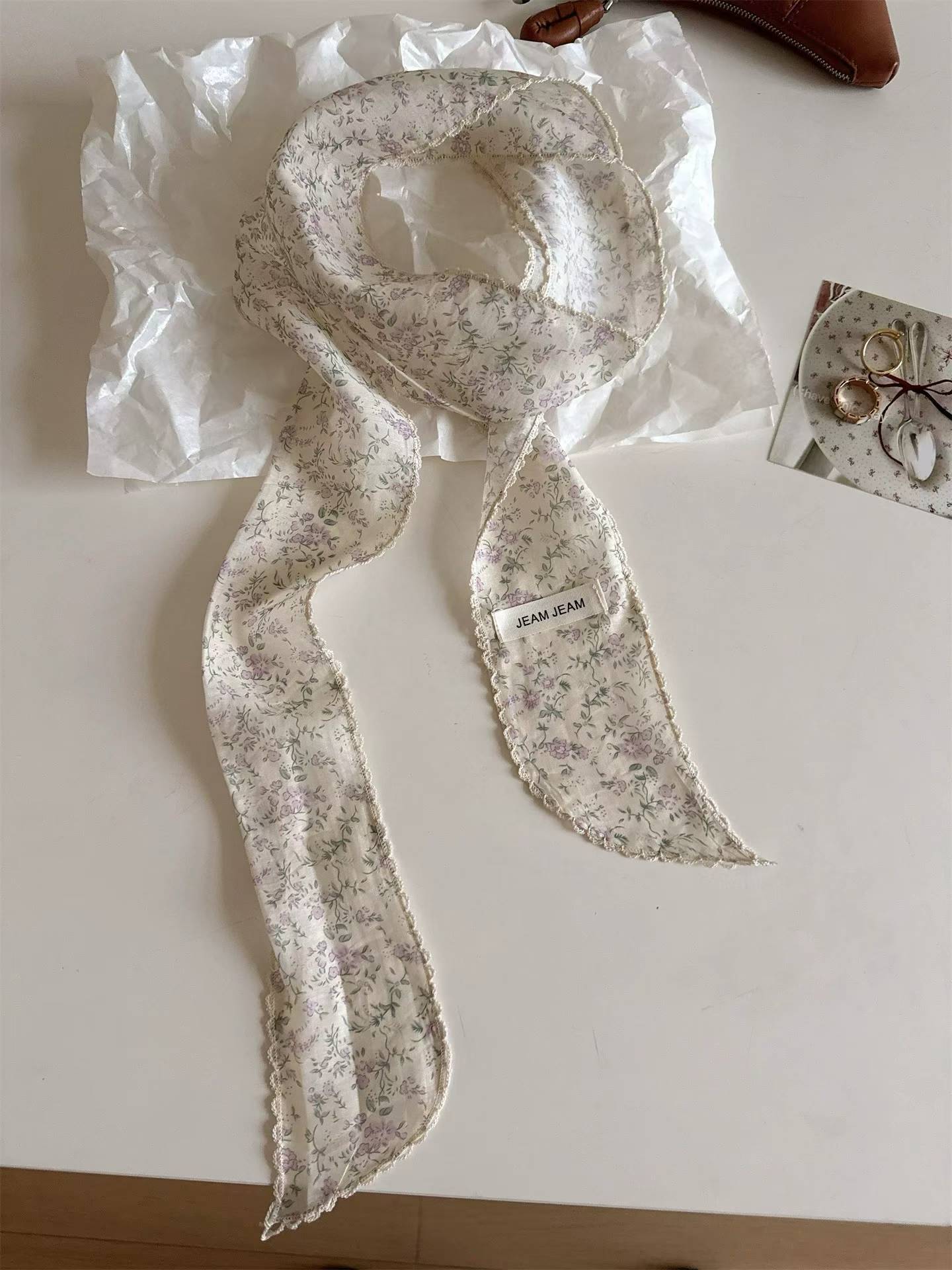 Korean-style Retro Floral Long Silk Scarf