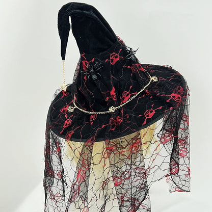 Halloween Witch Hat Vintage Lace Veil Cap