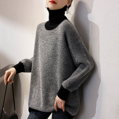 Turtleneck Sweater Loose-fitting Outerwear-style Laid-back Knit Womens Bottoming Shirt