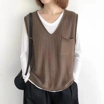 Simple V-neck Artistic Knit Vest