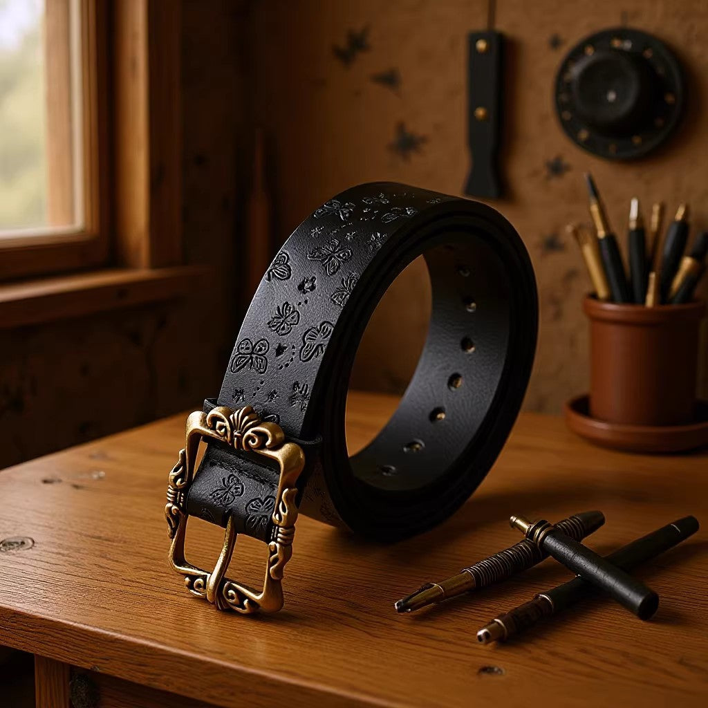 New Vintage Embossed Belt Womens Fashion Accessory