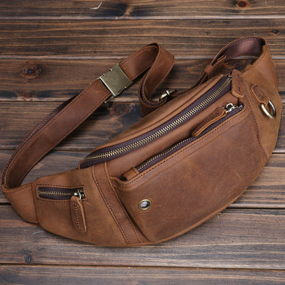 Full-Grain Leather Large-Capacity Sports Crossbody Chest Bag For Men