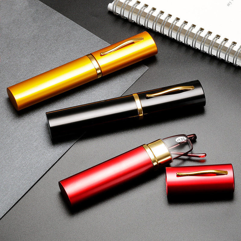 Ultra-small And Ultra-light Metal Reading Glasses Unisex Portable Pen Holder HD Mini