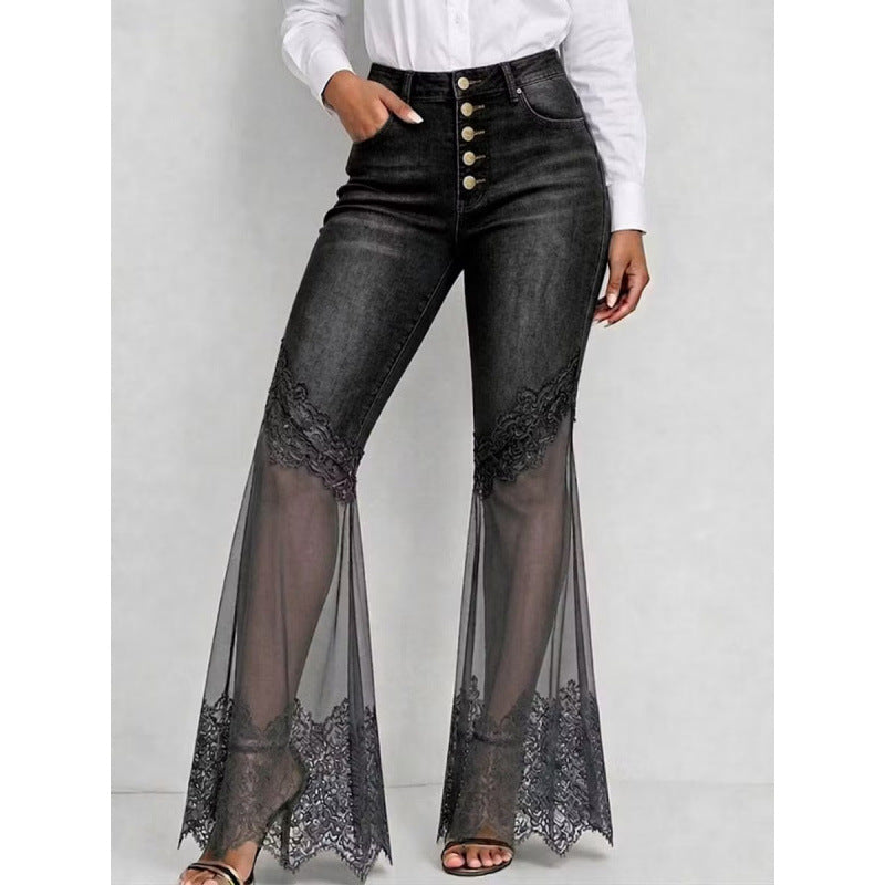 High-waisted Denim Flared Jeans With A Multi-tiered Asymmetrical Hem