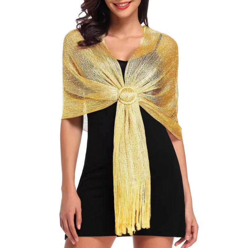Gold And Silver Thread Flat Towel For Seaside Beach Outings