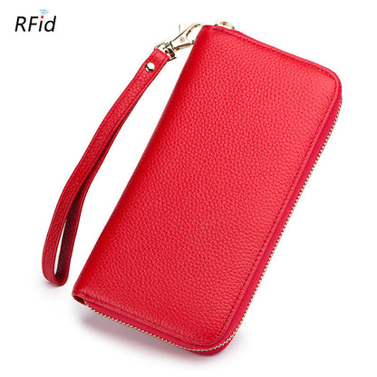 Womens Tassel First-Layer Leather Anti-Scanning Zipper Wallet