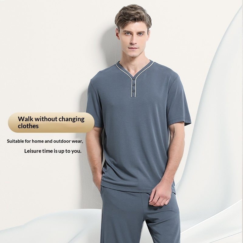 Mens Home Wear Thin Short-Sleeve Shorts Pajama Set