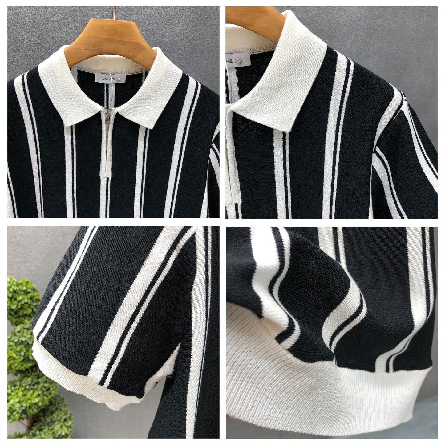 Mens Half-Zip Short-Sleeve Striped Polo Shirt