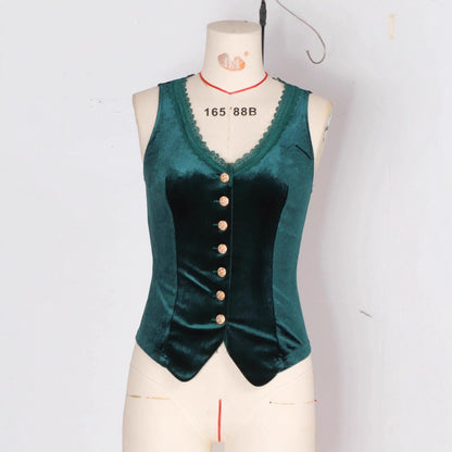 Fashionable Button-front Slim-fit V-neck Sexy Vest Lace Cardigan Petite Waistcoat