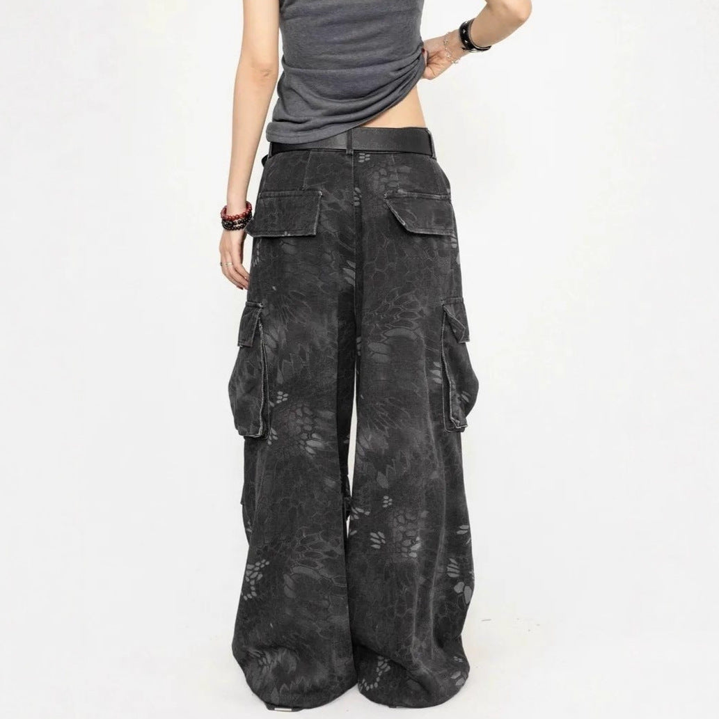 Camouflage Snake-Print Workwear Jeans For Women