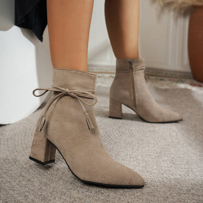 Womens Martin Boots 2026 New Arrival Korean Style Bow Side Zipper Block Heel Fashion Boots Womens Pointed Toe Ankle Boots