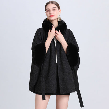 Fur Collar Tie Knitted Cape Women's Wool Plus Size Women's Clothing