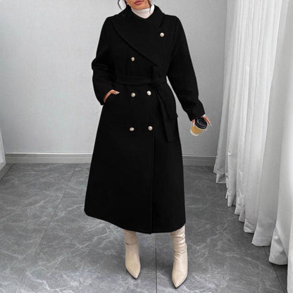 New Winter Womens Double-breasted Wool Coat With An Asymmetrical Collar
