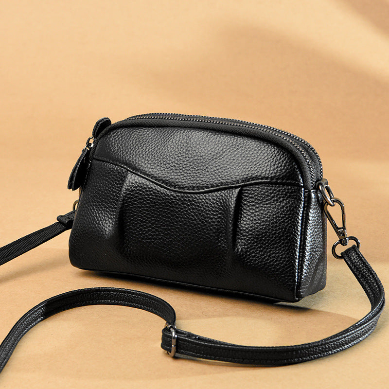 Womens Genuine Leather Solid-Color Multi-Pocket Crossbody Bag