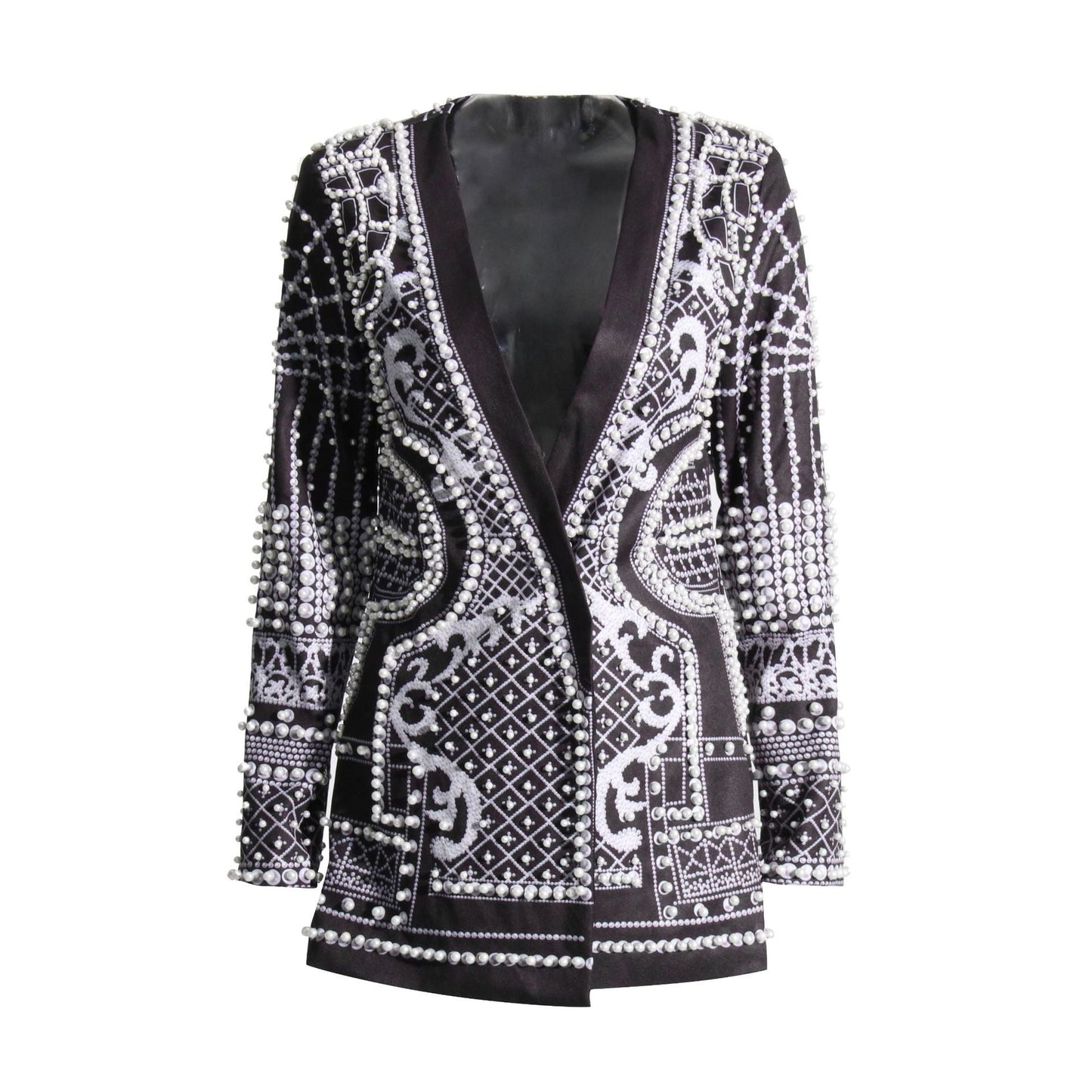 Pearl-bead Printed Petite Blazer For Women