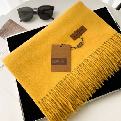 Womens Thickened Fashionable Solid-Color Tassel Scarf