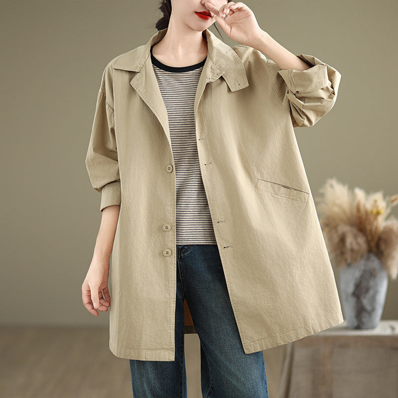 Casual Versatile Relaxed-fit Mid-length Trench Coat For Women
