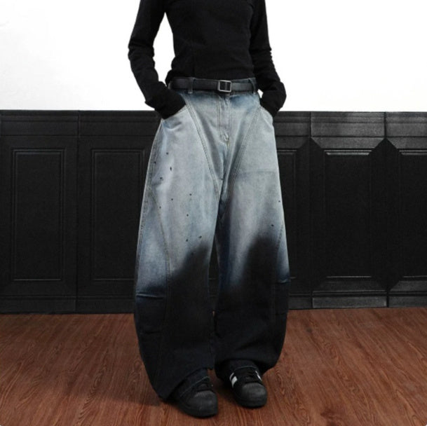 American-style Vintage Washed Ombre Tie-dye Bootcut Jeans