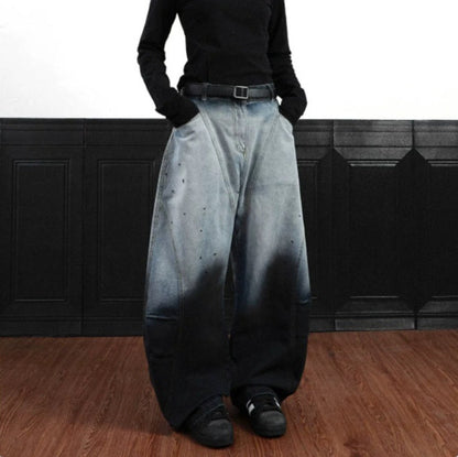 American-style Vintage Washed Ombre Tie-dye Bootcut Jeans
