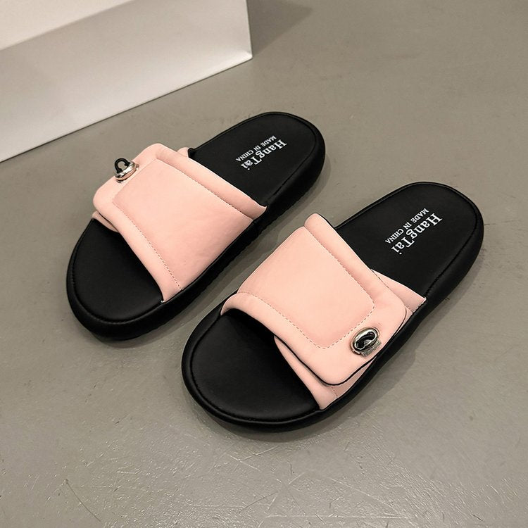 Women Thick Sole Outdoor Fashion Slippers Summer New Internet Famous French Style Slide Sandals Fairy Dress Match Outdoor Sandals For Women