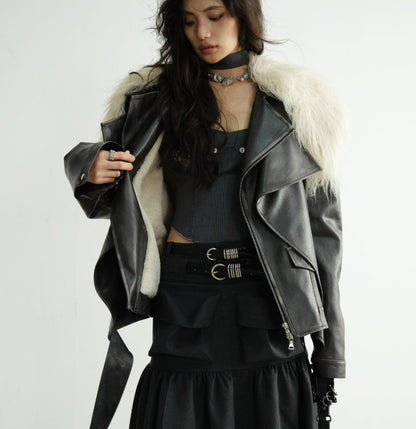 Two-layered Distressed PU Leather Jacket
