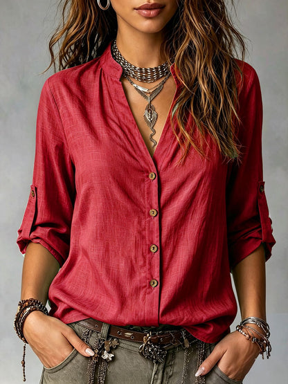 Casual-style Long-sleeve Button-down Shirt For Women
