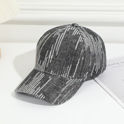 Full-pattern Vertical Sequin Washed Denim Baseball Cap, Suitable For Women's Outdoor Outings And Date Occasions, Versatile And Easy To Wear