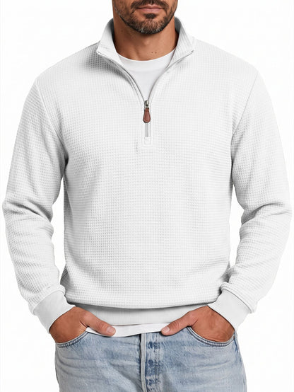 Mens Knitted Casual Hoodie With A Half-zip And Stand-up Collar Long Sleeves