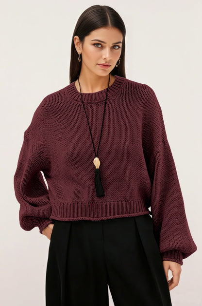 Womens Loose-Fit Round-Neck Casual All-Match Knitted Sweater