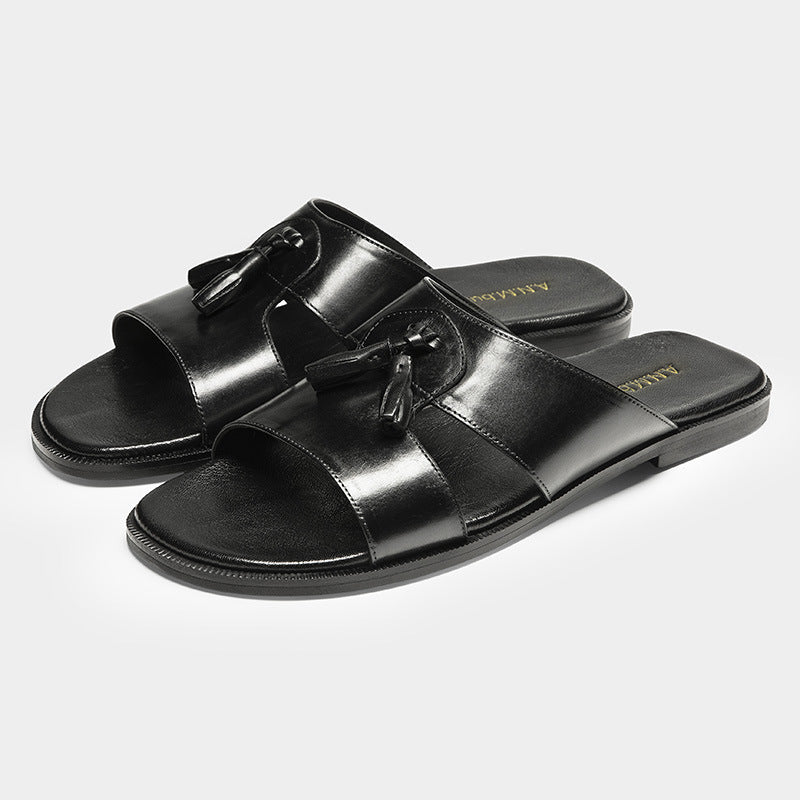 Mens Genuine Leather Slippers Made From Full-grain Cowhide