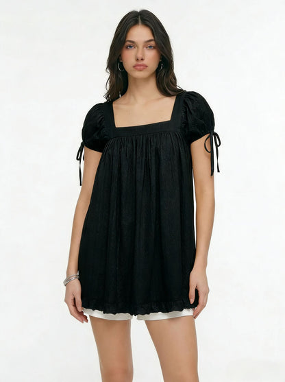 Casual Square Collar Ruffled Short-sleeved Shirt