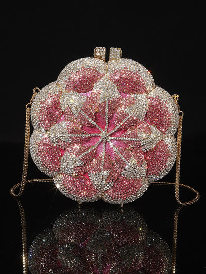 High-end Luxurious Heavy-Embroidered Shiny Champagne Bottle Rhinestone Evening Bag
