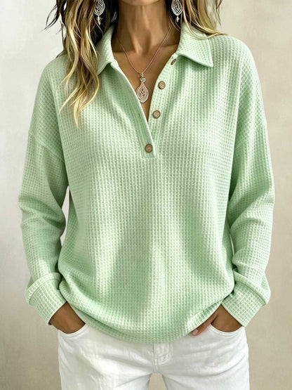Womens Loose-fitting Long-sleeve Top With A Button-down Collar
