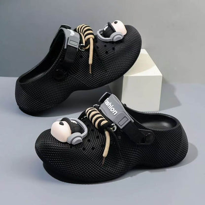 Men's Clogs Summer Outdoor Wear, Chunky Sole Sandals, Punk Headphone Design Popular Beach Shoes, Waterproof & Breathable